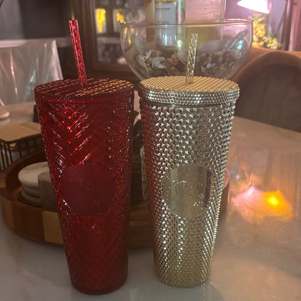 Starbucks Red and Gold Textured Tumblers